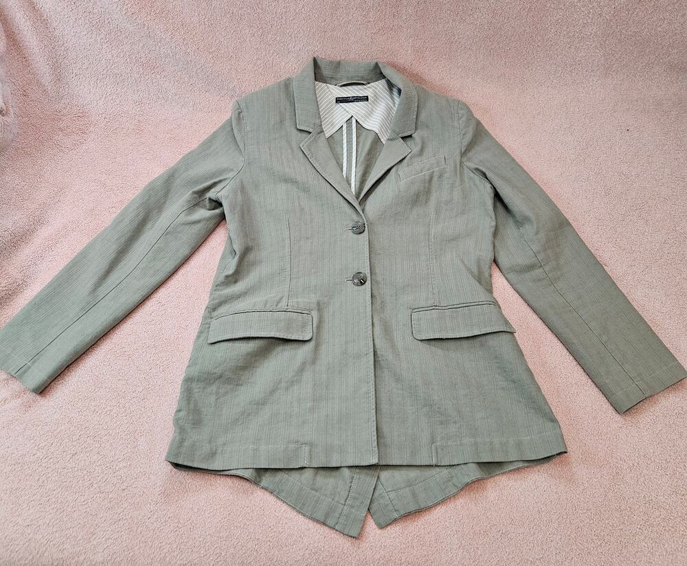 Peruvian Connection Gray Pinstripe Linen Blend Blazer Jacket Size 14